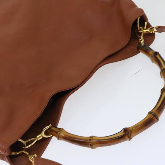 GUCCI Bamboo Shoulder Bag Leather 2way Brown Auth 70243 - Picture 6 of 16